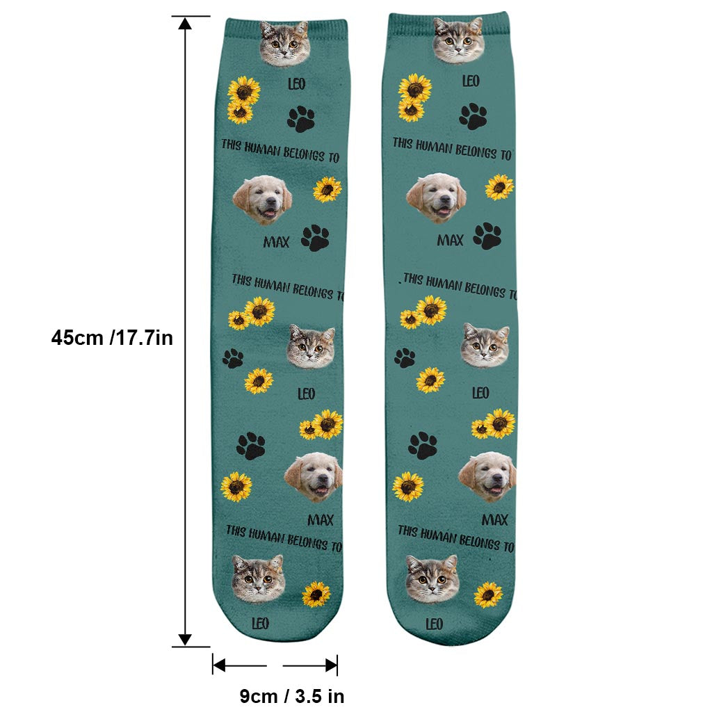 This Human Belongs To - Dog gift for cat lover - Personalized Socks