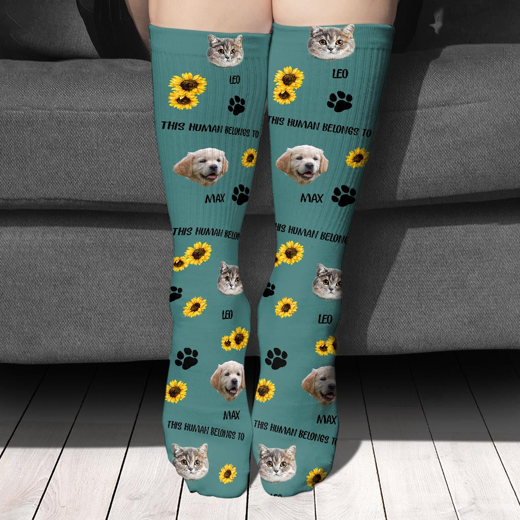 This Human Belongs To - Dog gift for cat lover - Personalized Socks