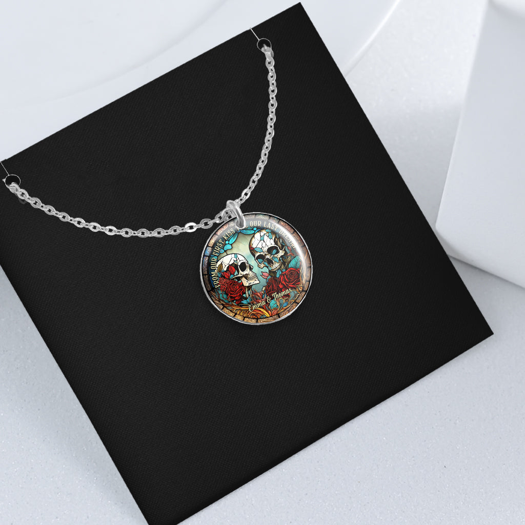 From Our First Kiss - Skull gift for girlfriend, husband, boyfriend, wife - Personalized Round Pendant Necklace