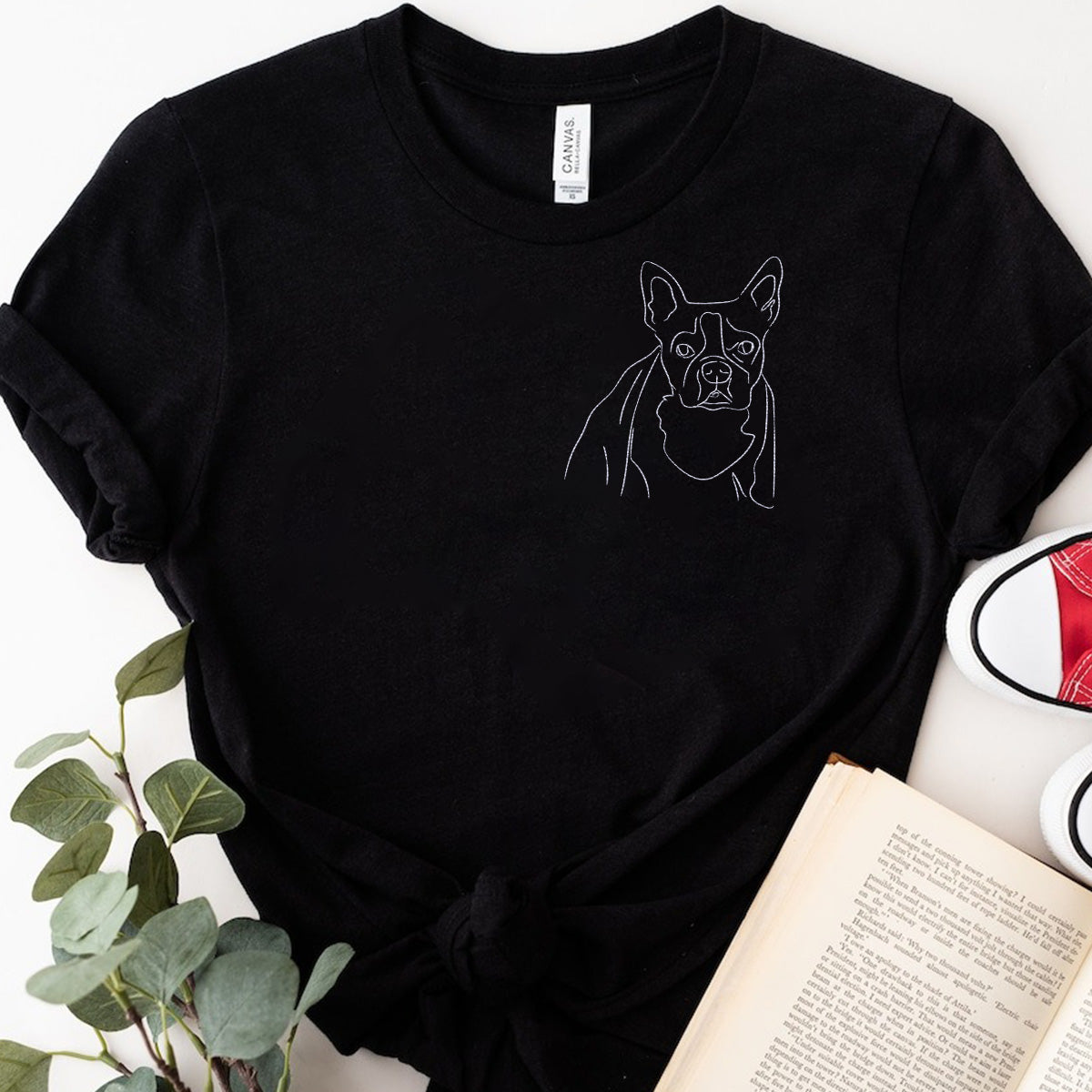 Custom Line Art - Personalized Dog Embroidered T-shirt