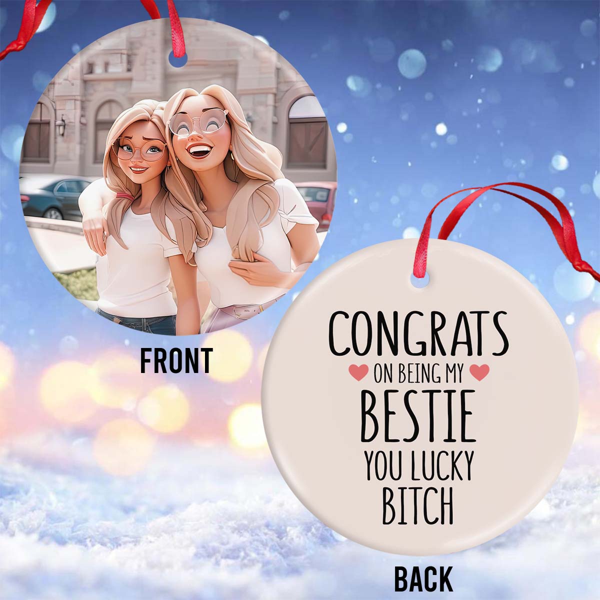 Congrats On Being My Favorite - Gift for friend - Personalized Ceramic Circle Ornament