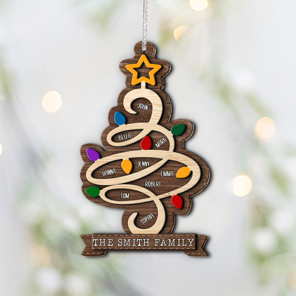 Family Name Christmas Tree - Personalized Family Layered Wood Ornament