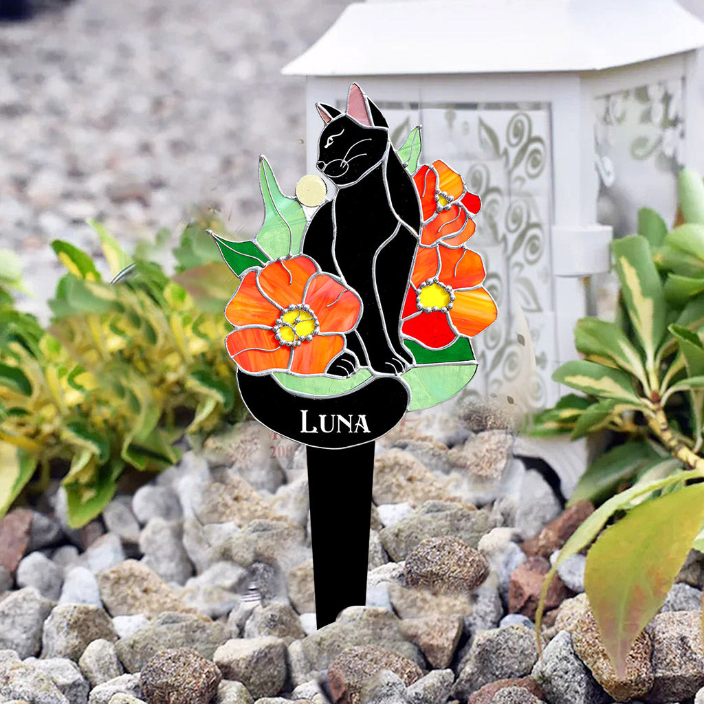 Black Cat - Personalized Black Cat Acrylic Garden Sign