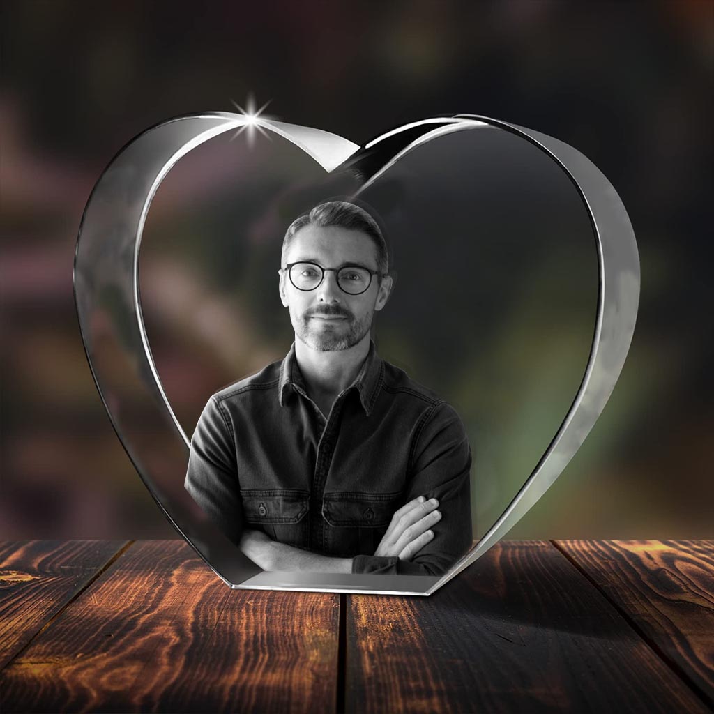 Custom Photo - Personalized Uncle Laser Engraving 3D Heart Shaped Crystal Lamp