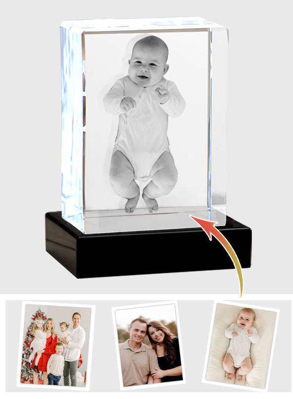 Custom Photo - Personalized Newborn Laser Engraving 3D Cuboid Shaped Crystal Lamp