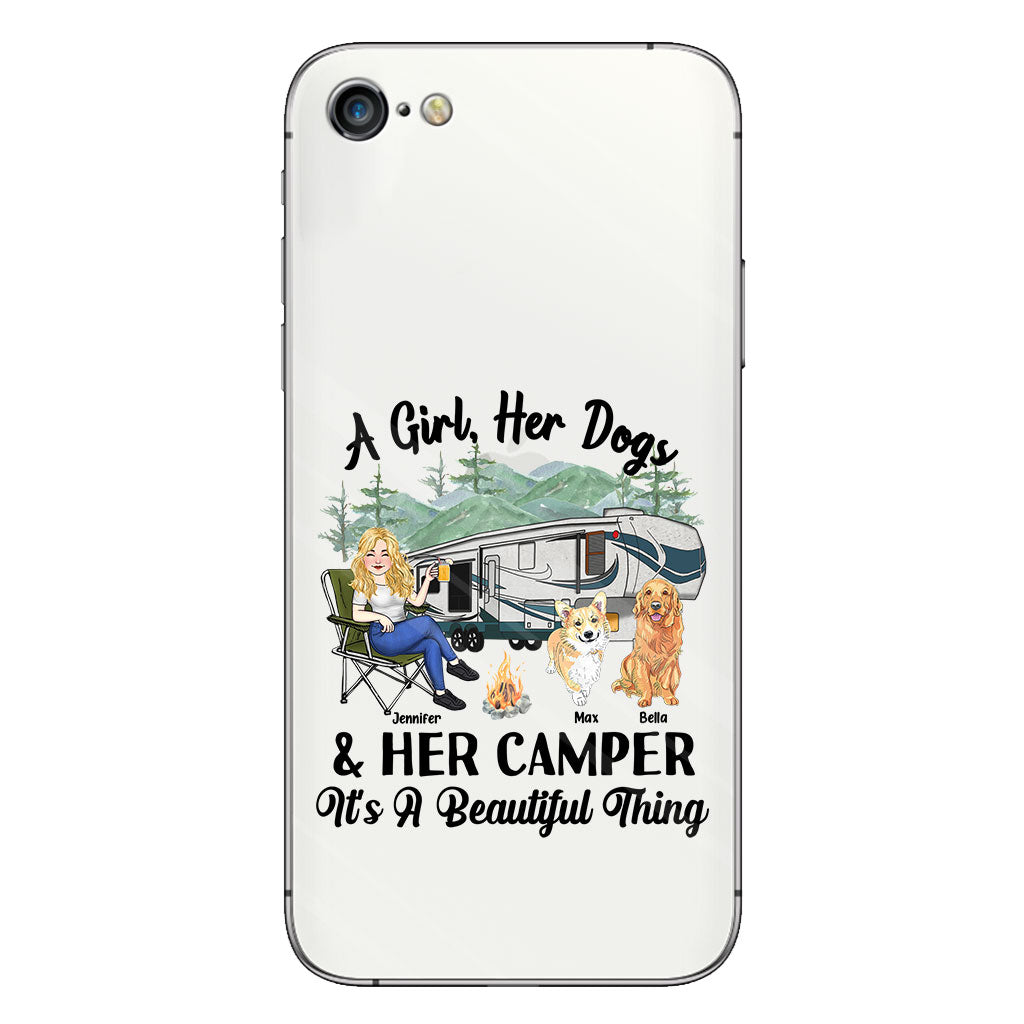 A Girl Her Dog And Her Camper - Camping gift for dog lover - Personalized Clear Phone Case
