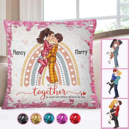 Together Is My Favorite Place To Be - gift for husband, wife, girlfriend, boyfriend - Personalized Sequin Pillow Cover