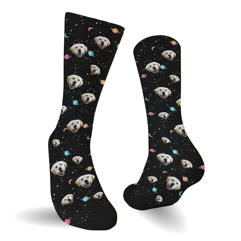 Custom Face Galaxy - Personalized Dog Socks