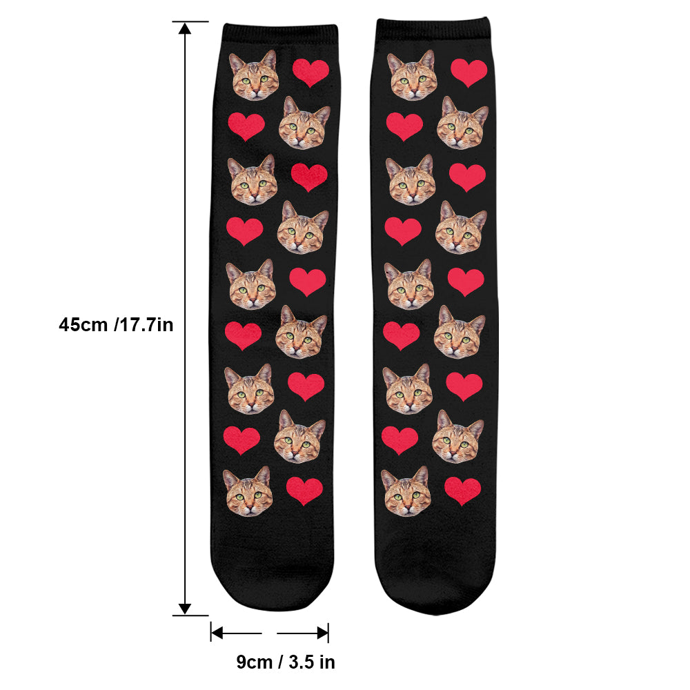 Custom Face Heart Pattern - Personalized Cat Socks