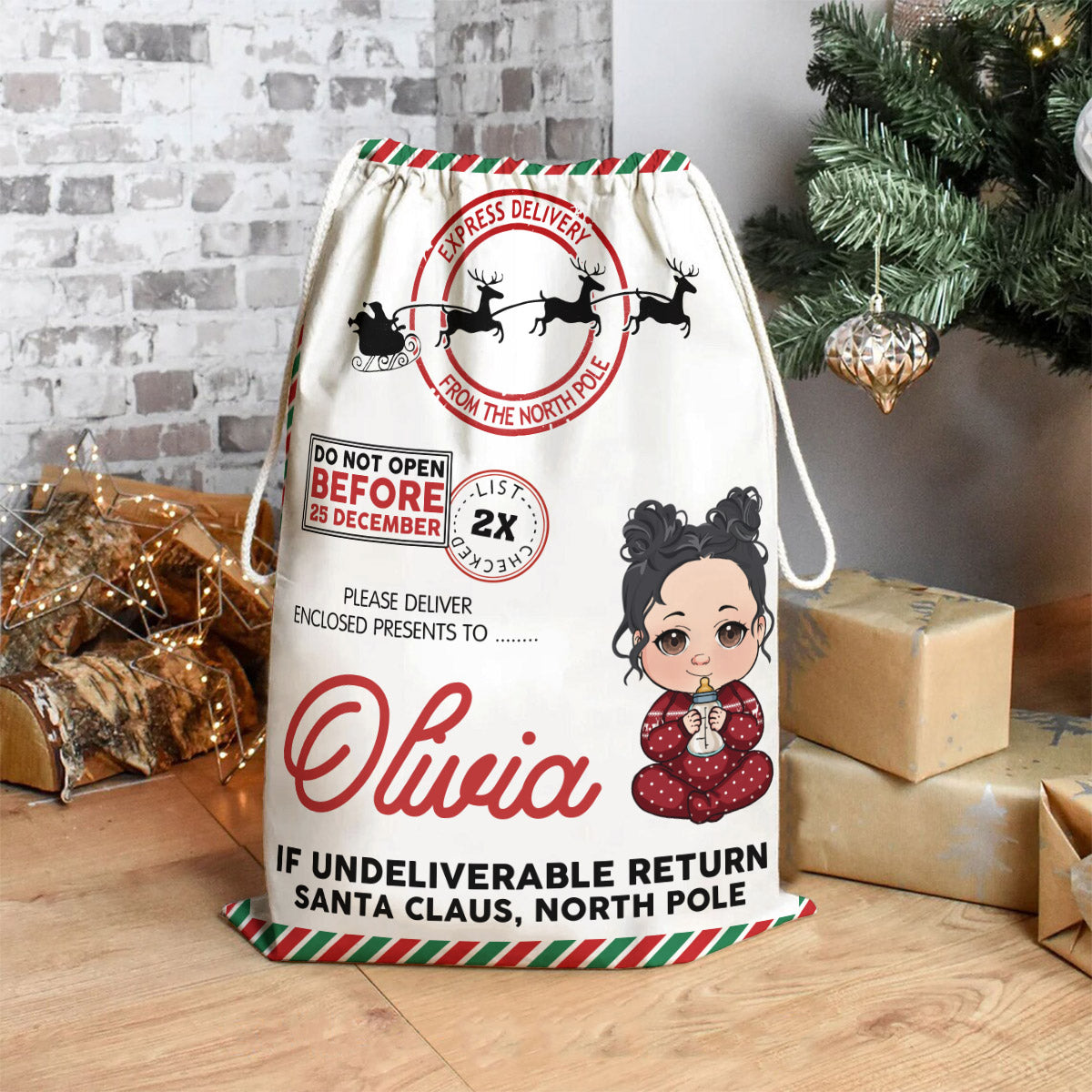Do Not Open Before 25 December - Personalized Family Drawstring Tote Bag