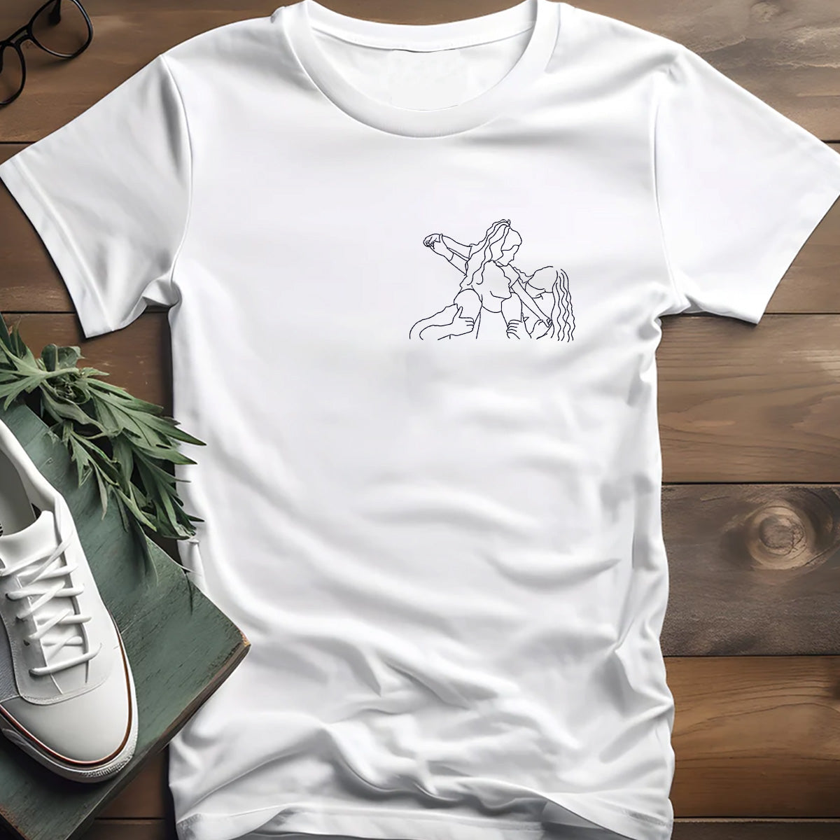 Custom Line Art - Personalized Family Embroidered T-shirt