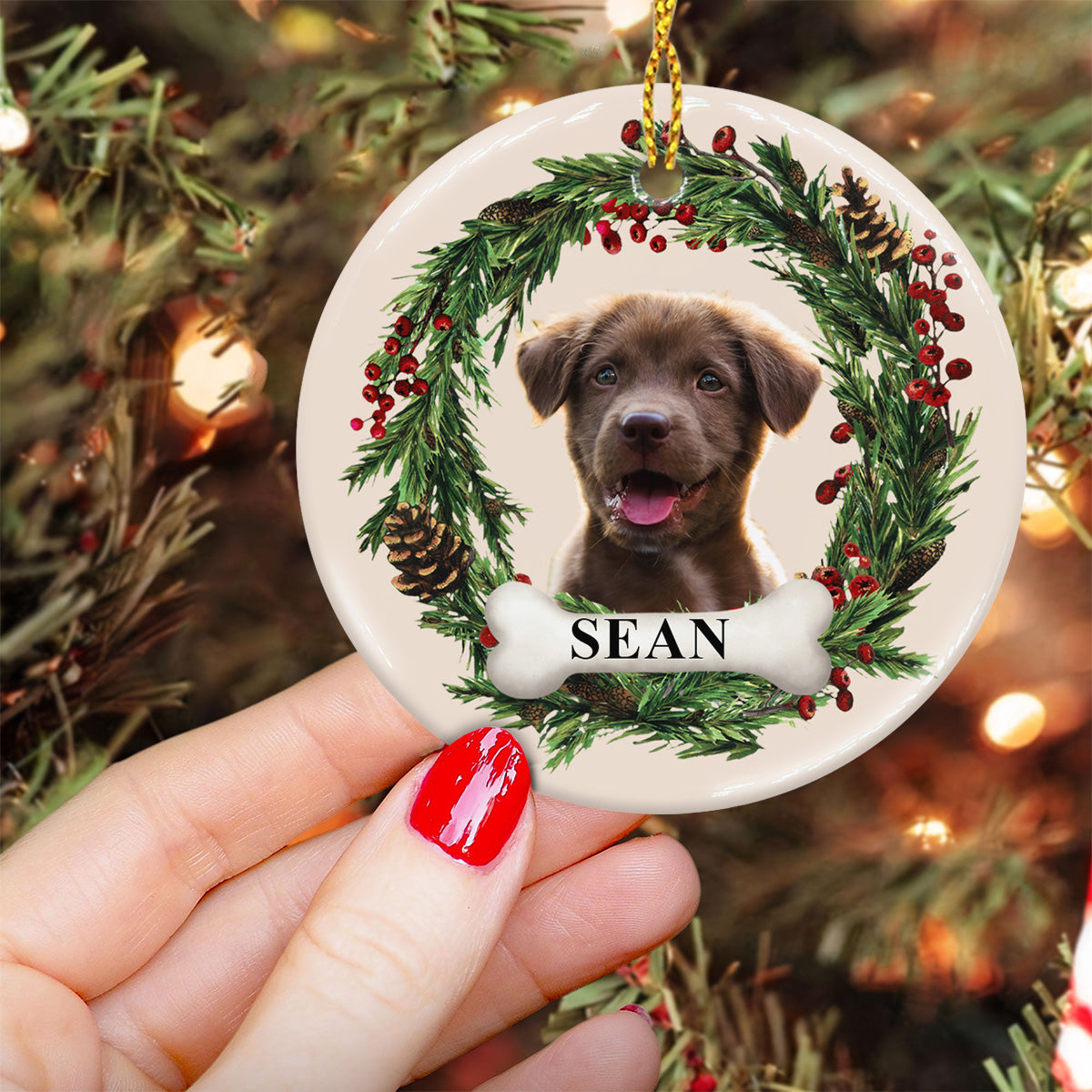 Lovely Dog/Cat Face - Personalized Dog Ceramic Circle Ornament