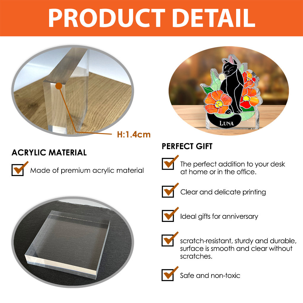 Black Cat - Personalized Black Cat Custom Shaped Acrylic Plaque