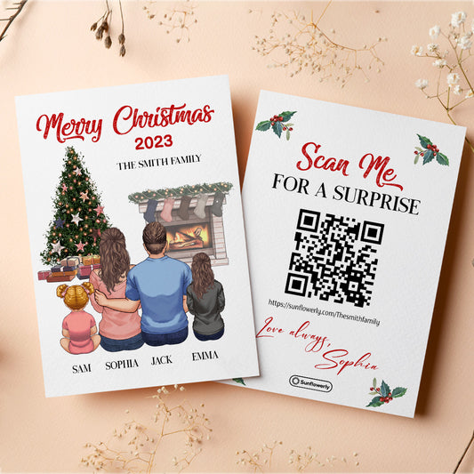 Merry Christmas Fireplace - Personalized QR Greeting Card