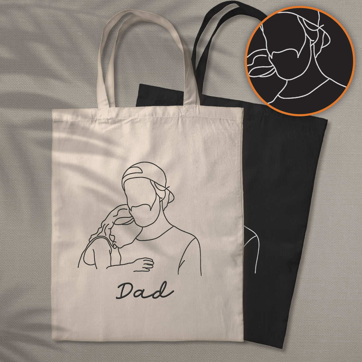 Custom Photo Line Art - Personalized Step Dad Embroidered Tote Bag