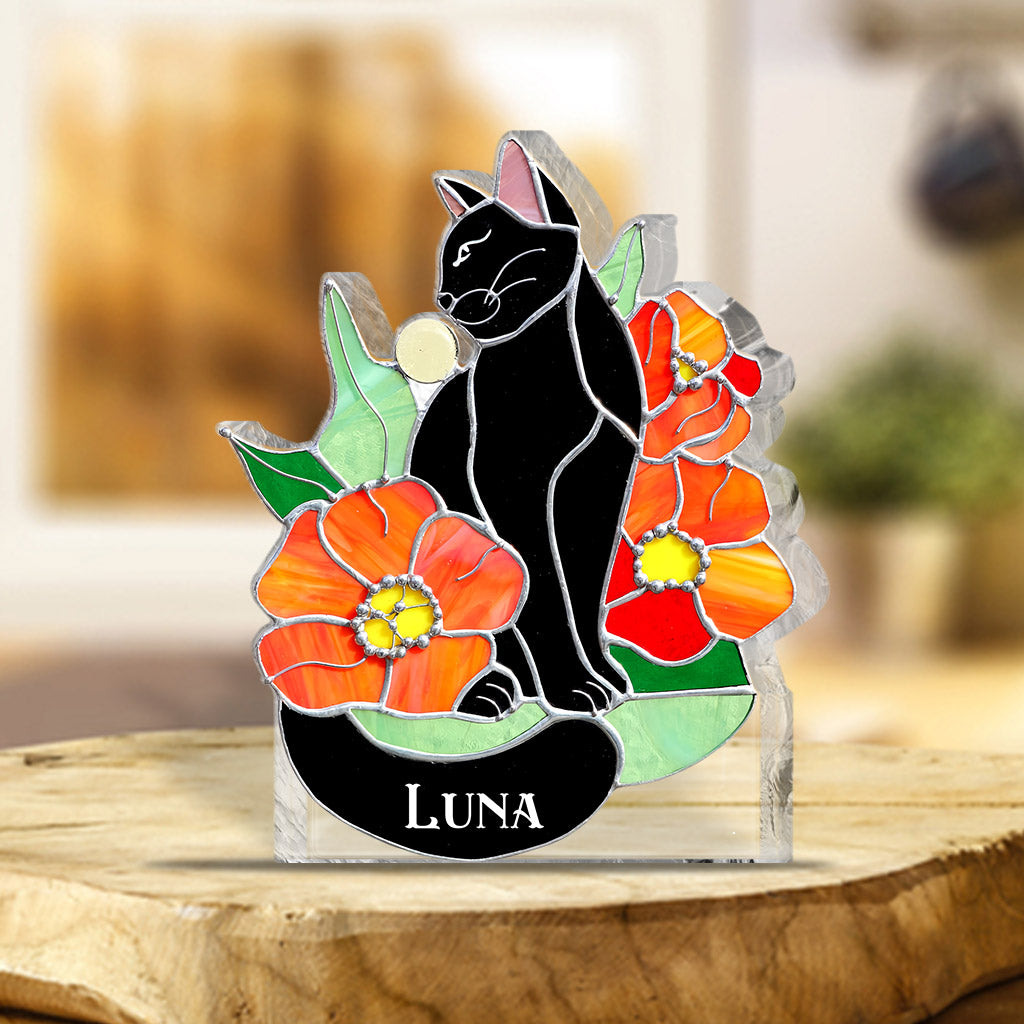 Black Cat - Personalized Black Cat Custom Shaped Acrylic Plaque
