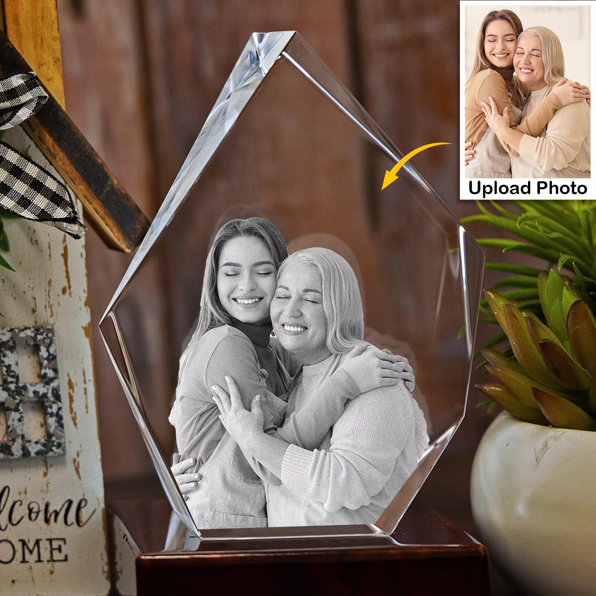 Custom Photo - Personalized Mother Laser Engraving 3D Iceberg Shaped Crystal Lamp