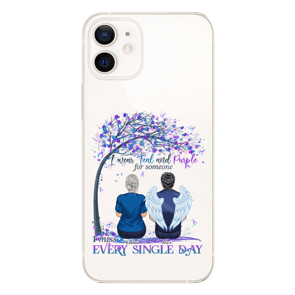 I Wear Teal And Purple - Personalized Suicide Prevention Clear Phone Case