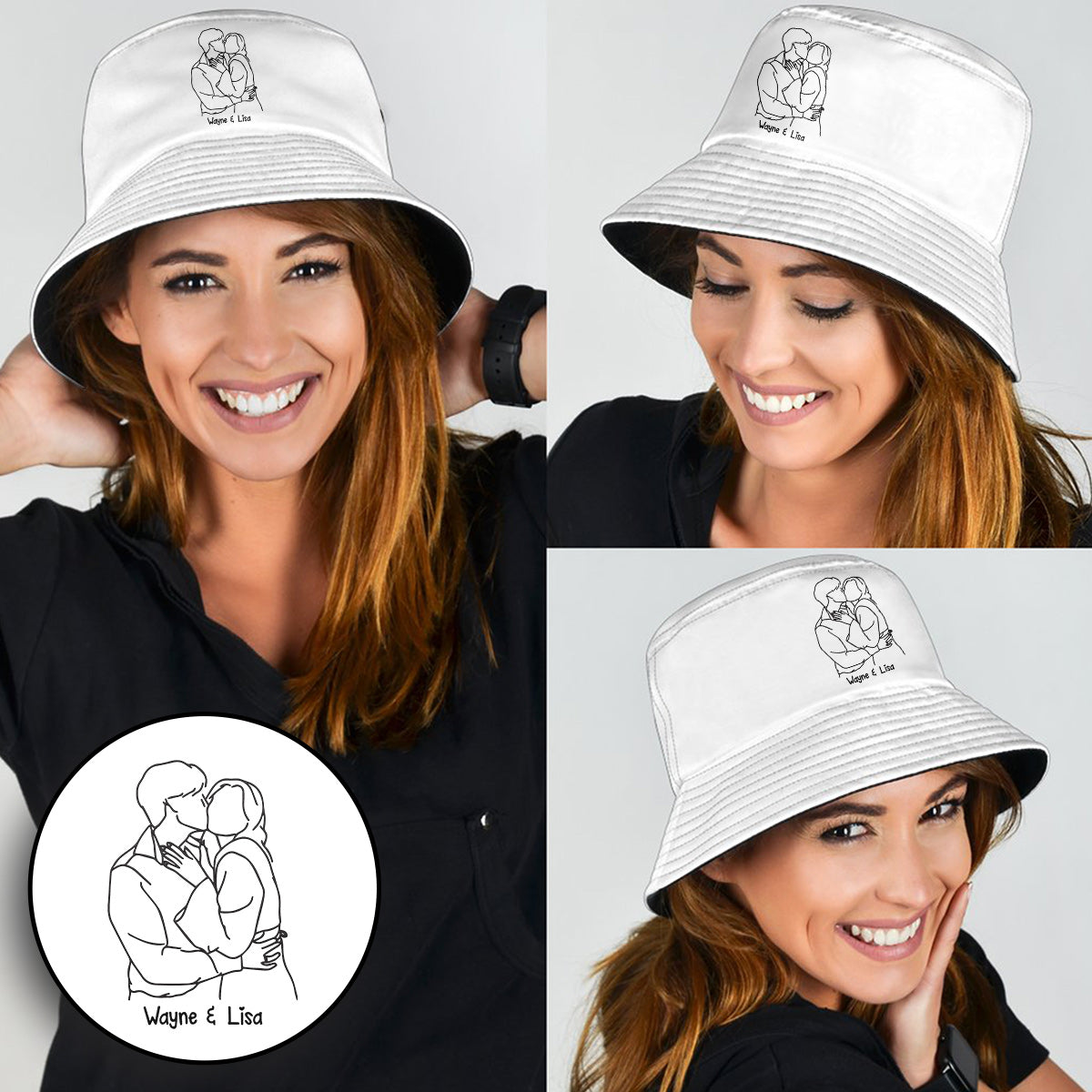 Custom Photo - Personalized Couple Embroidered Bucket Hat