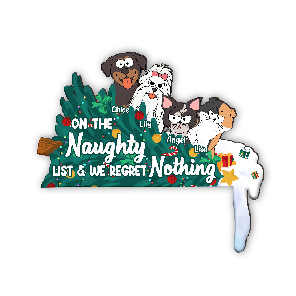 On The Naughty List And We Regret Nothing - Personalized Cat Door Frame Decoration