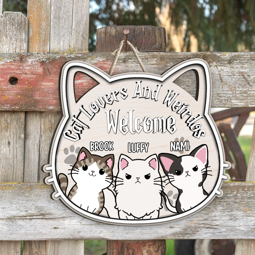 Cat Lovers And Weirdos Welcome - Personalized Cat Wood Sign