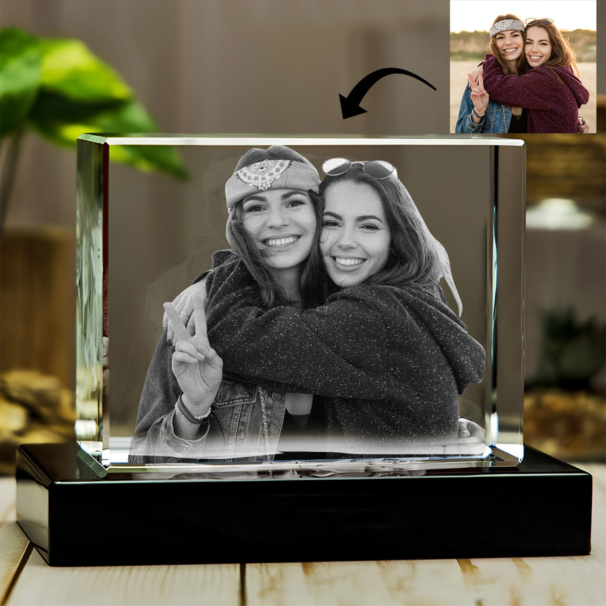 Custom Photo - Personalized Sibling Laser Engraving 3D Cuboid Shaped Crystal Lamp
