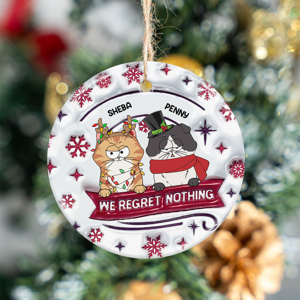 Dear Santa, We Regret Nothing - Personalized Cat Ceramic Circle Ornament