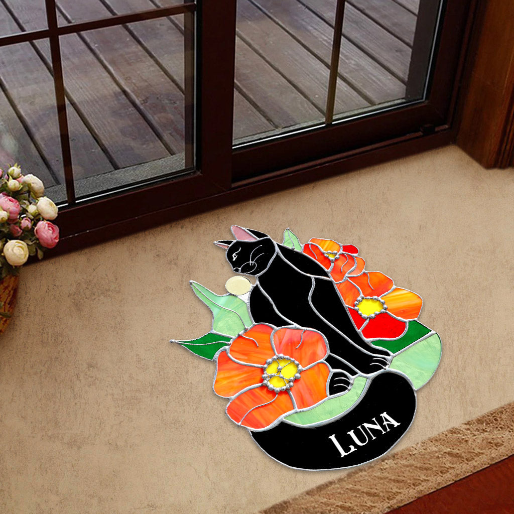Black Cat - Personalized Black Cat Shaped Doormat