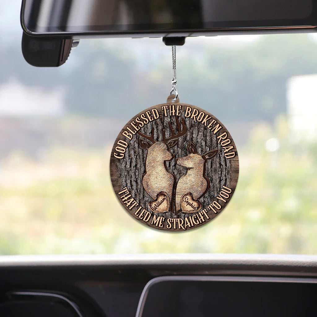 God Blessed The Broken Road - Personalized Couple Car Ornament