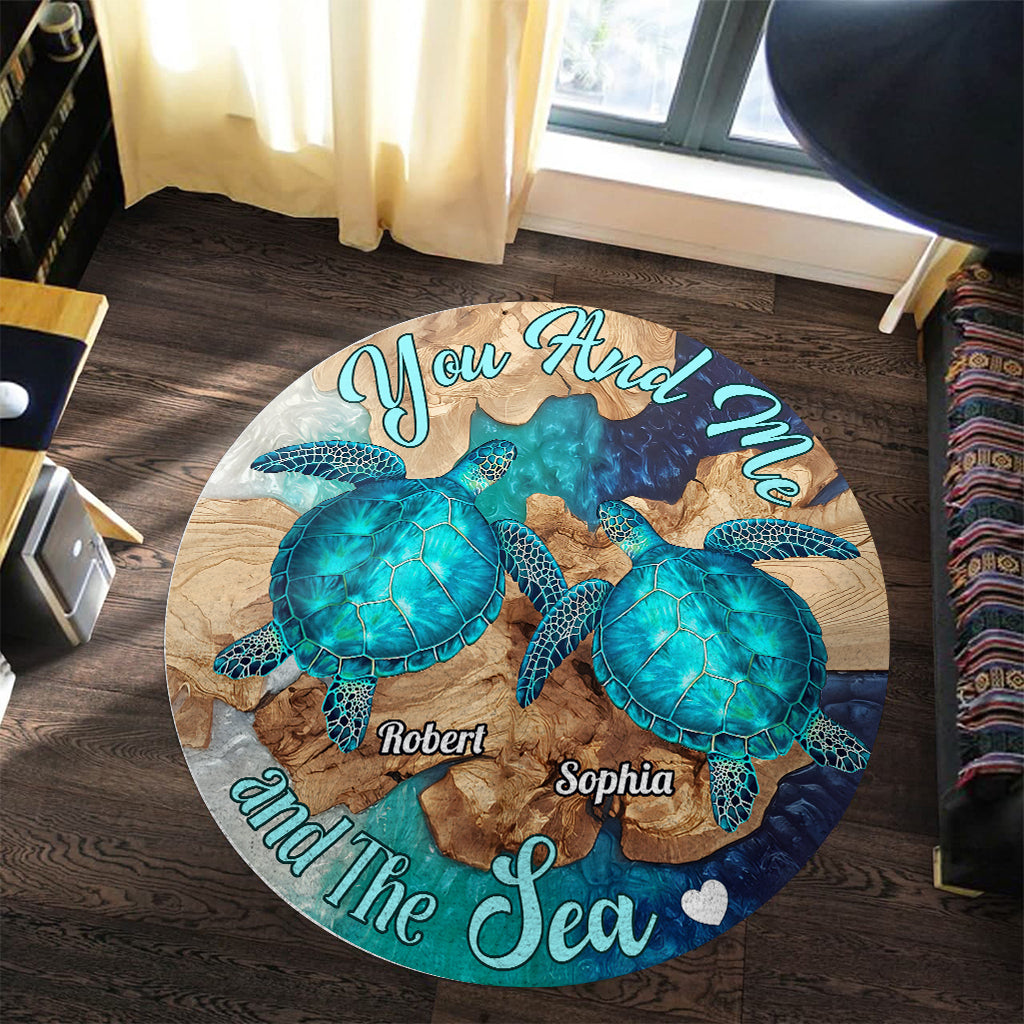 You And Me And The Sea - Personalized Turtle Round Rug