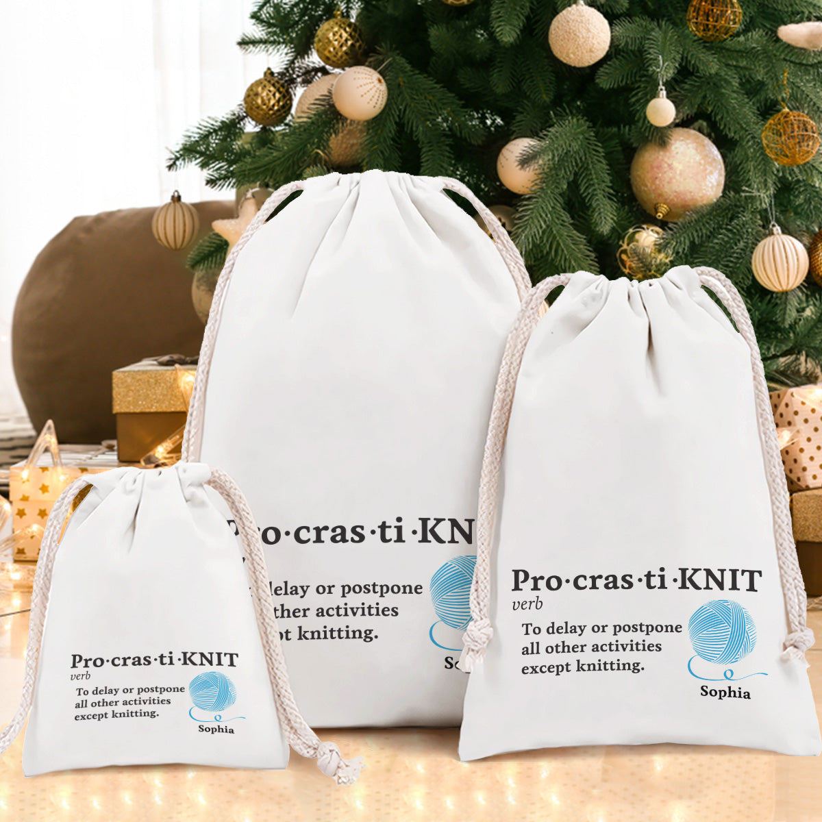 Pro-cras-ti-KNIT - Personalized Knitting Drawstring Tote Bag