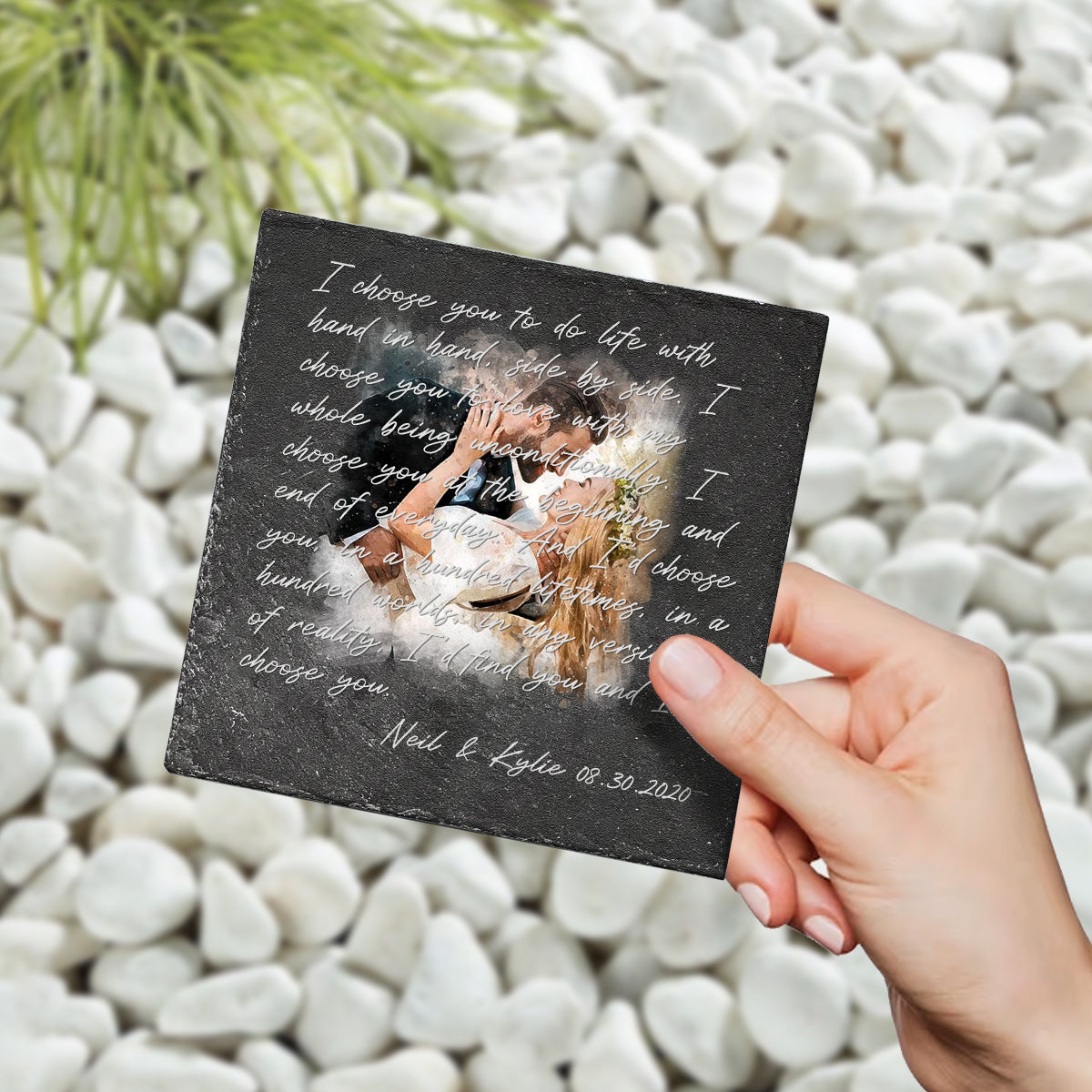 I Choose You - Personalized Husband And Wife Square Shaped Stone