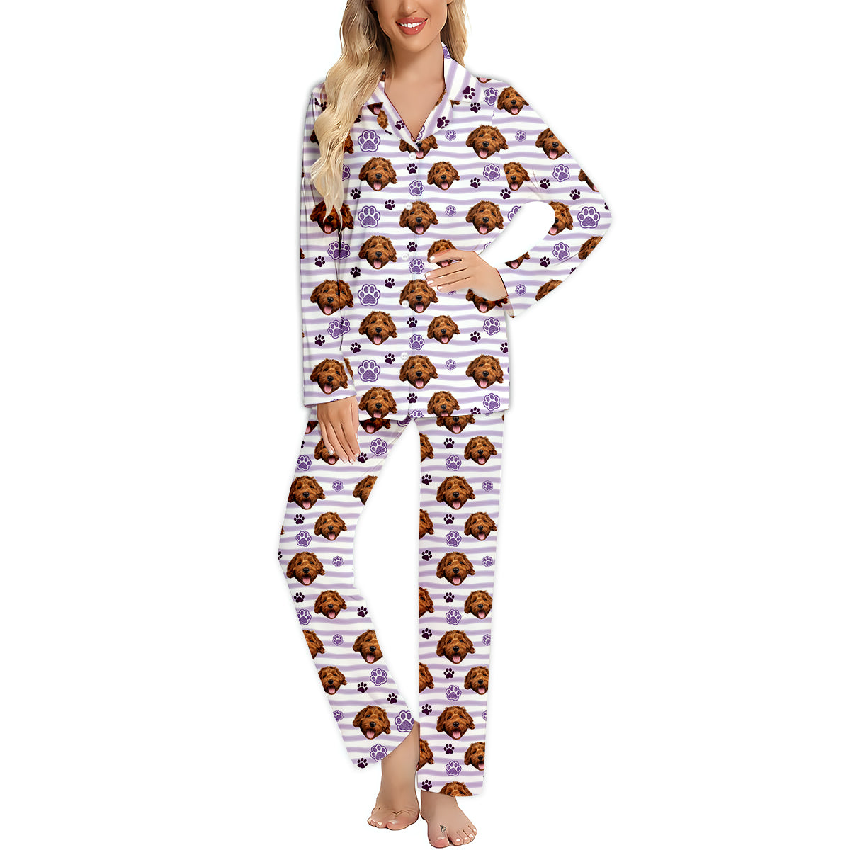 Dog Mom Vibes - Personalized Dog Button Down Pajamas