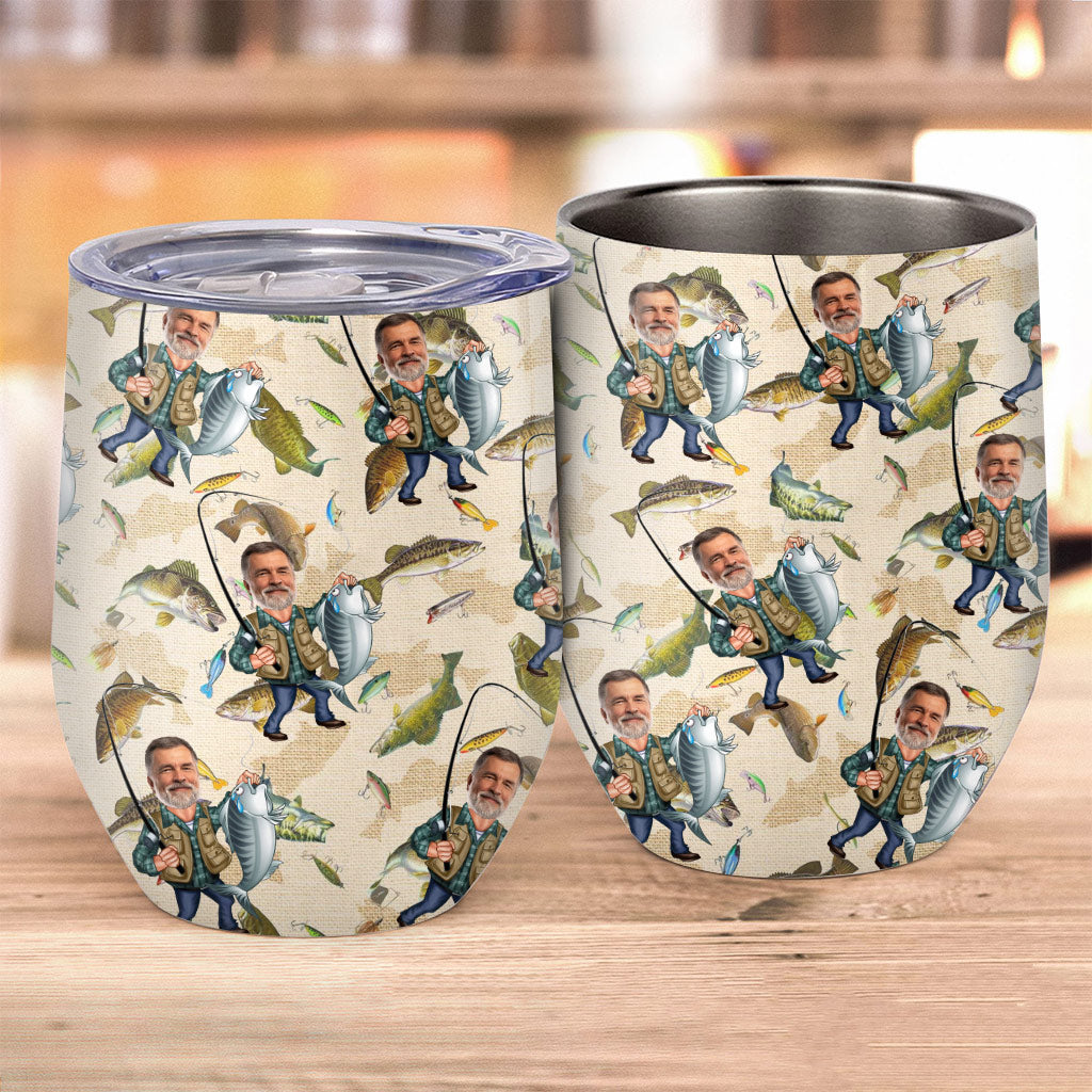 Photo Inserted Funny Fishing - Personalized Fishing Wine Tumbler