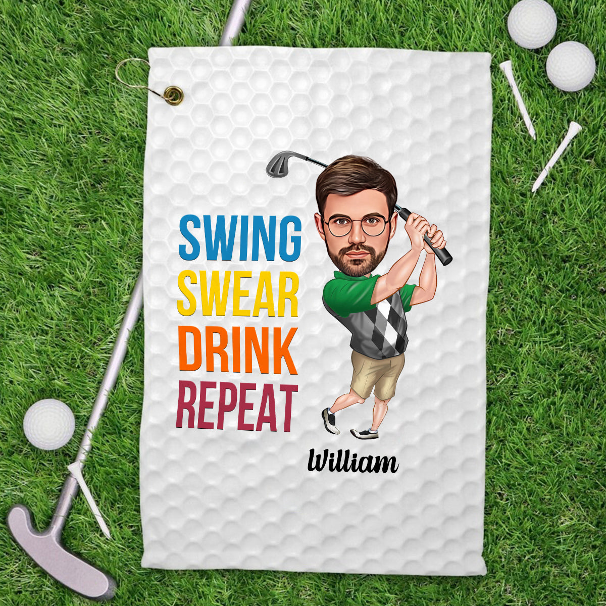 Swing Swear Drink Repeat - Personalized Golf Towel