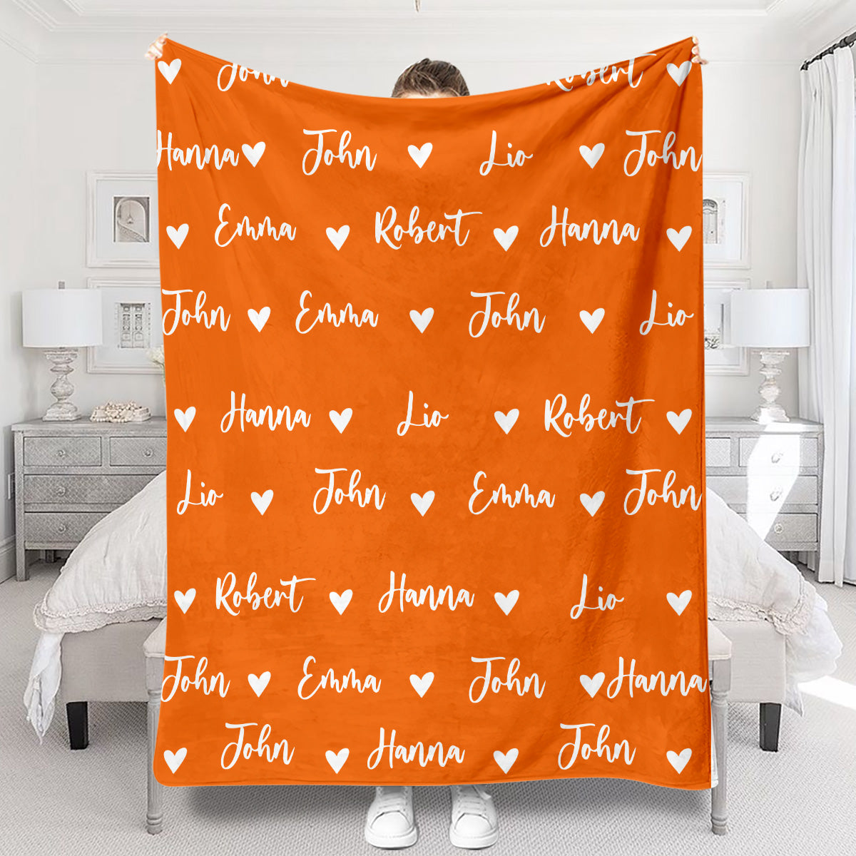Custom Name Heart Pattern - Personalized Family Blanket