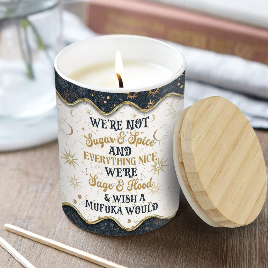 We're Not Sugar And Spice - Personalized Witch Candle With Wooden Lid