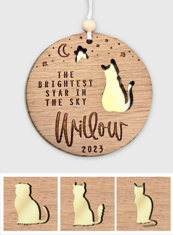The Brightest Star In The Sky - Personalized Cat Mirrored Wooden Ornament
