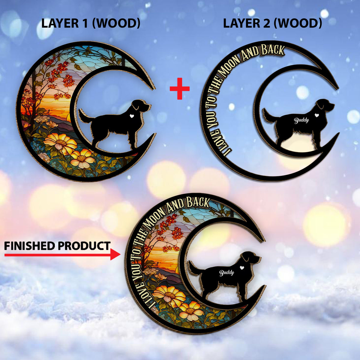 I Love You To The Moon And Back - Gift for dog lovers - Personalized 2 Layered Wood Sign / Wood Plaque