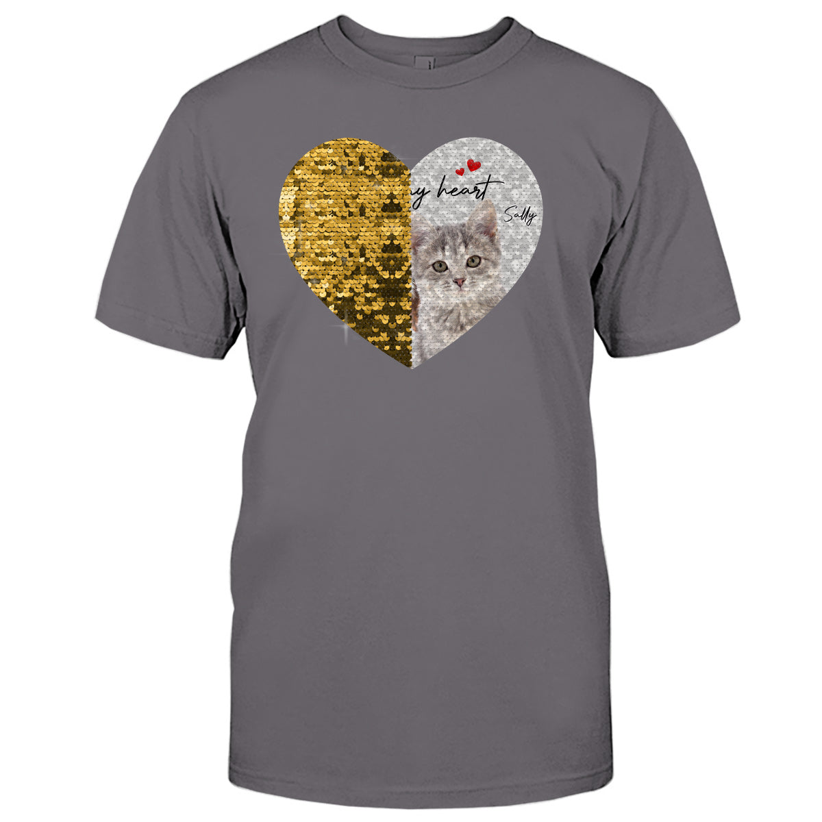 Forever In My Heart Custom Photo Dog & Cat - Gift for dog lovers, dog lover, cat lover - Personalized Sequin T-shirt