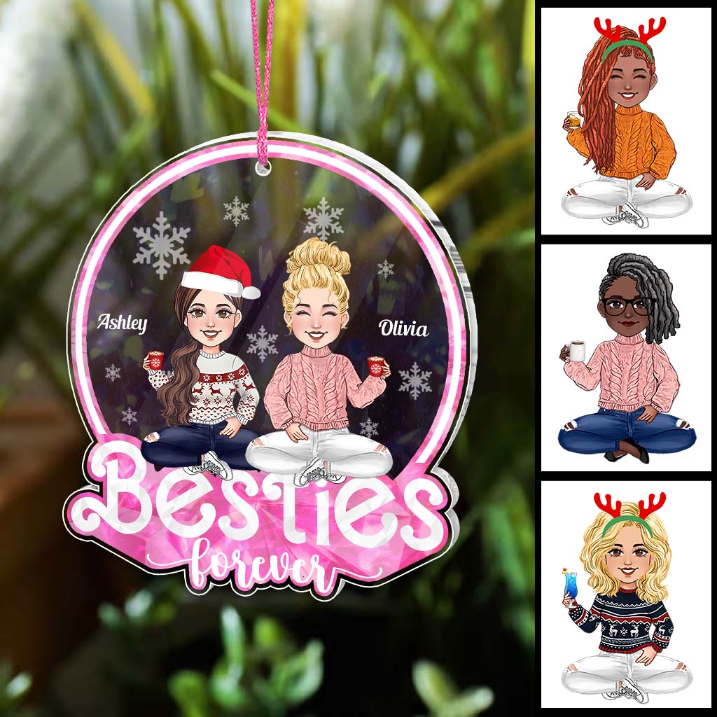 Besties Forever Glitter Pink - Personalized Bestie Transparent Ornament