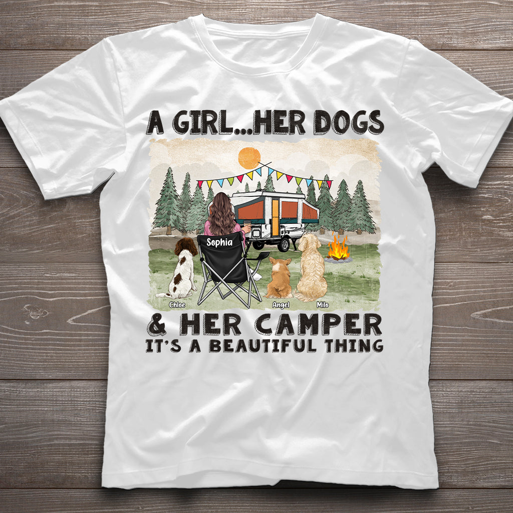 A Girl Her Dogs And Her Camper - Personalized Camping T-shirt & Hoodie