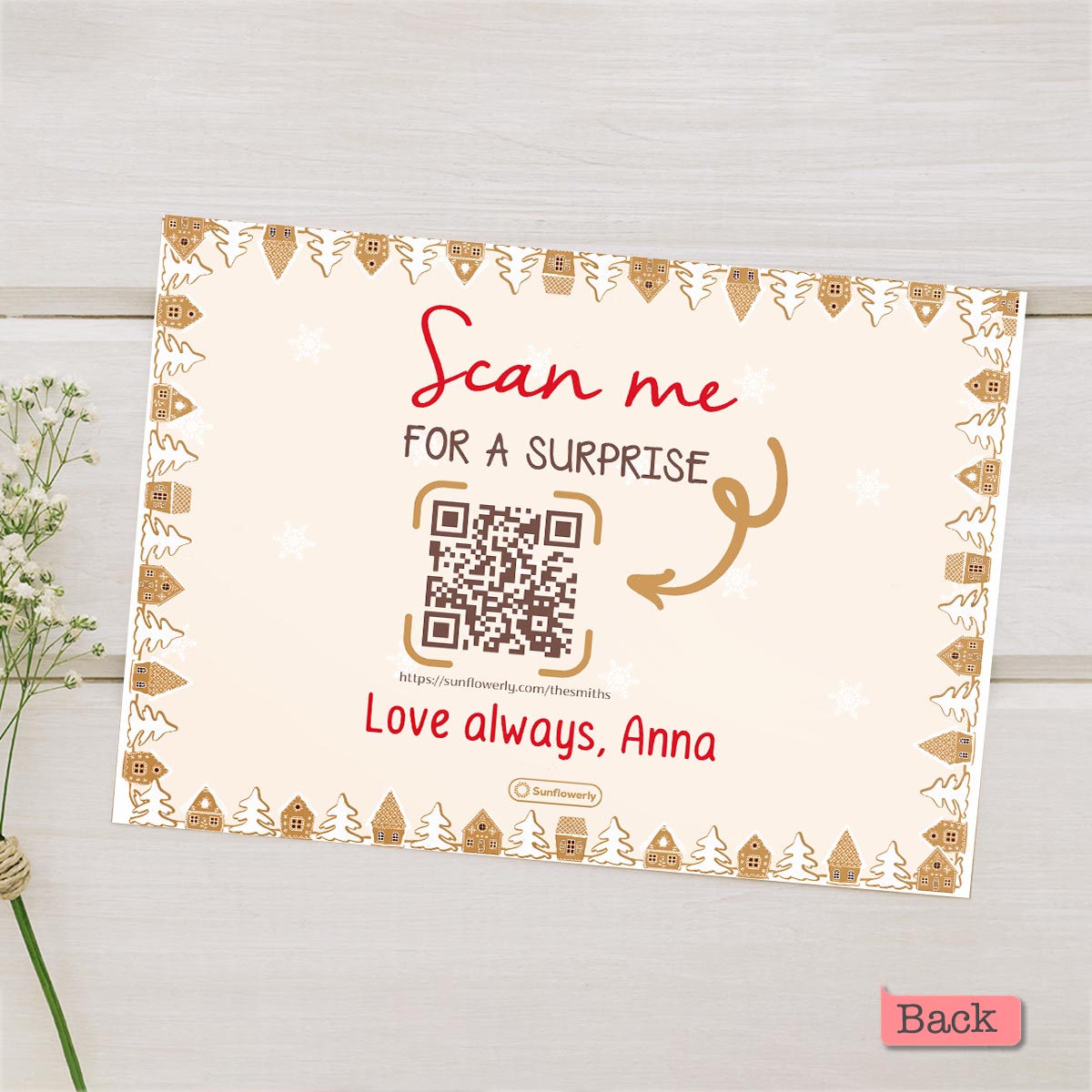 Christmas Gingerbread Family - Personalized QR Greeting Card