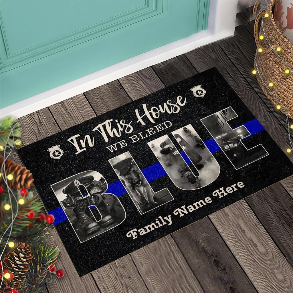 In This House We Bleed Blue - Personalized Police Officer Doormat