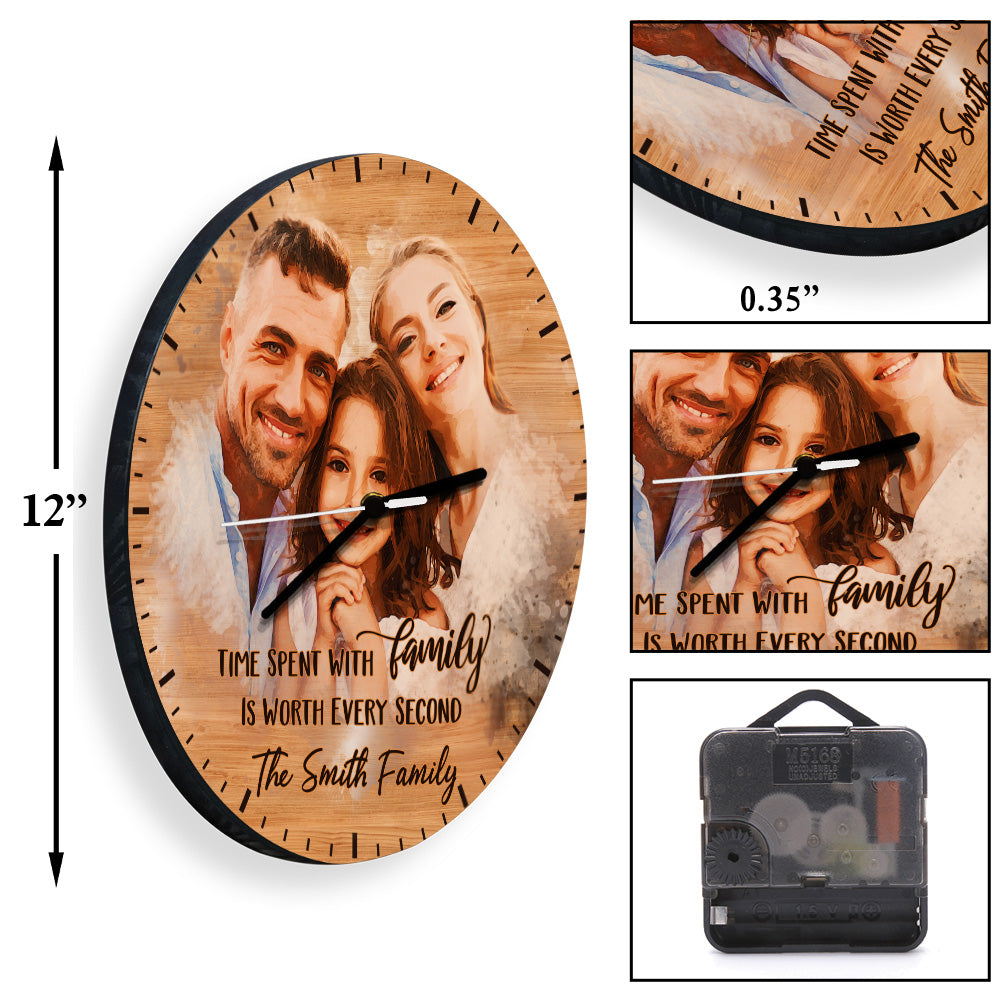 Time Spent With Family Is Never Wasted - Personalized Family Wall Clock