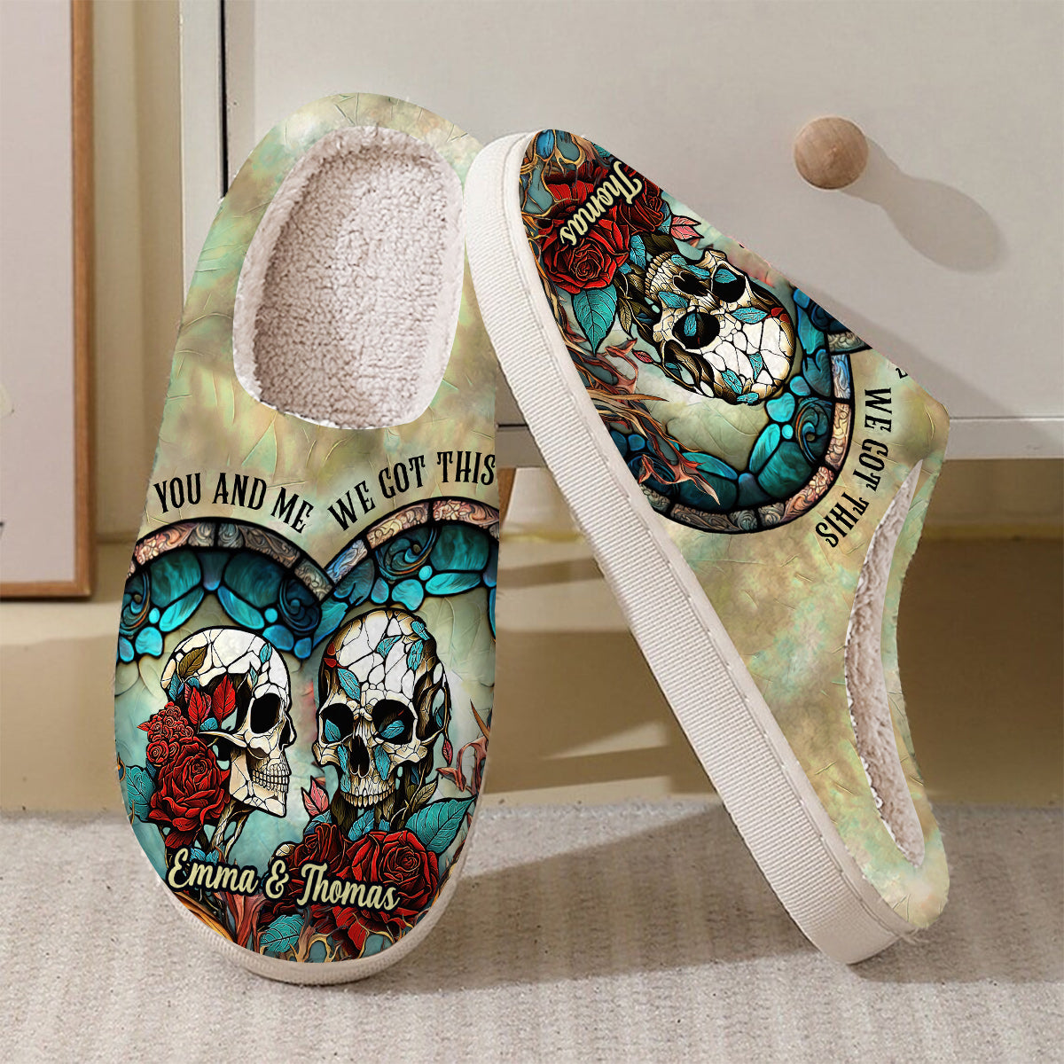You & Me We Got This - Personalized Skull Slippers