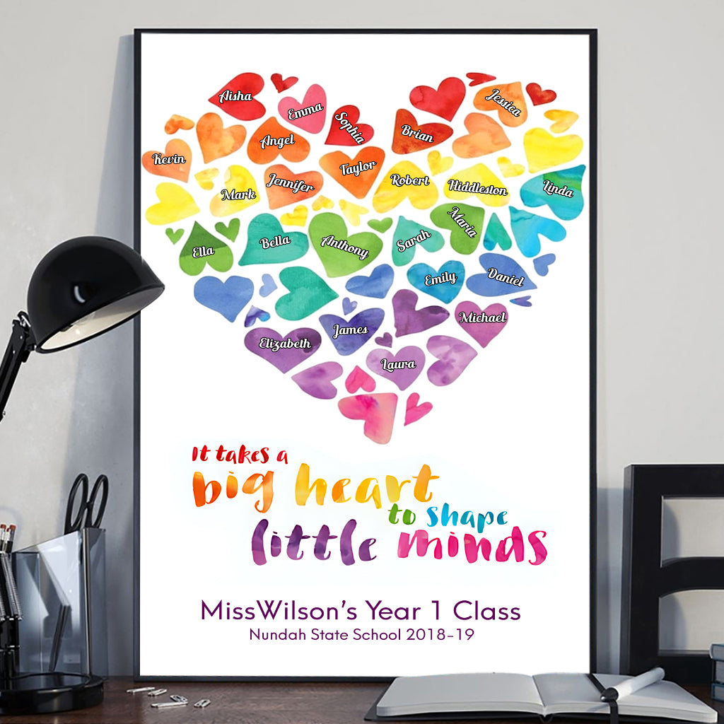 It Takes A Big Heart To Shape Little Minds - Personalized Teacher Canvas And Poster