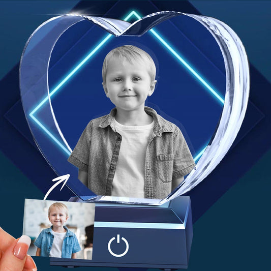 Custom Photo - Personalized grandson Laser Engraving 3D Heart Shaped Crystal Lamp