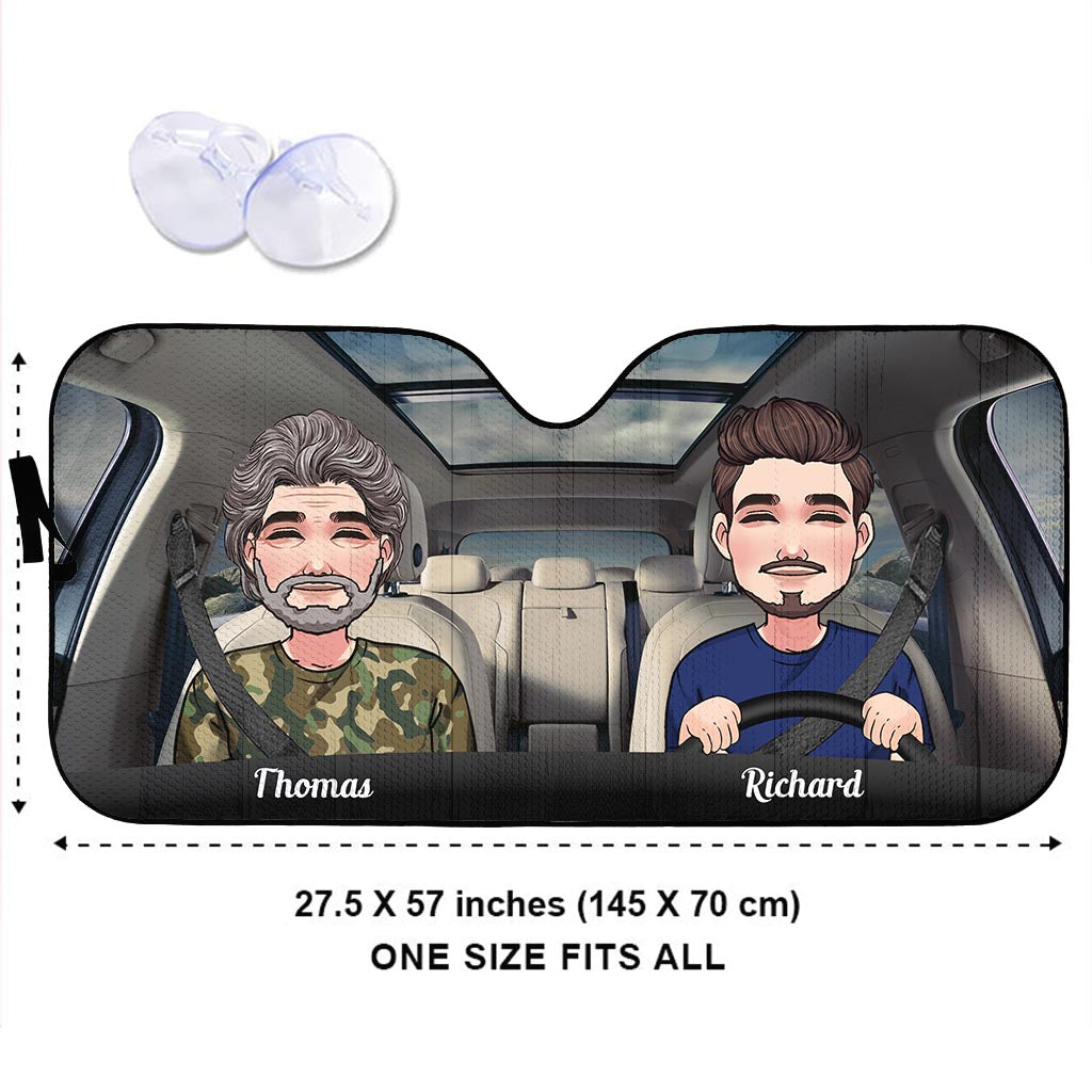 Adventure Awaits - Husband And Wife gift for wife, husband, girlfriend, boyfriend, mom, dad - Personalized Car Sunshade