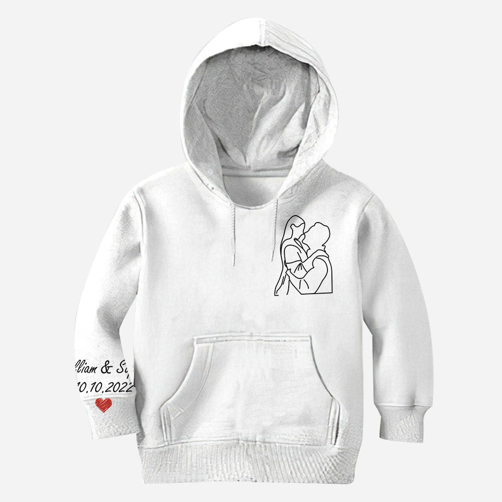 Custom Line Drawing Portraits - Personalized Husband And Wife All Over Shirt